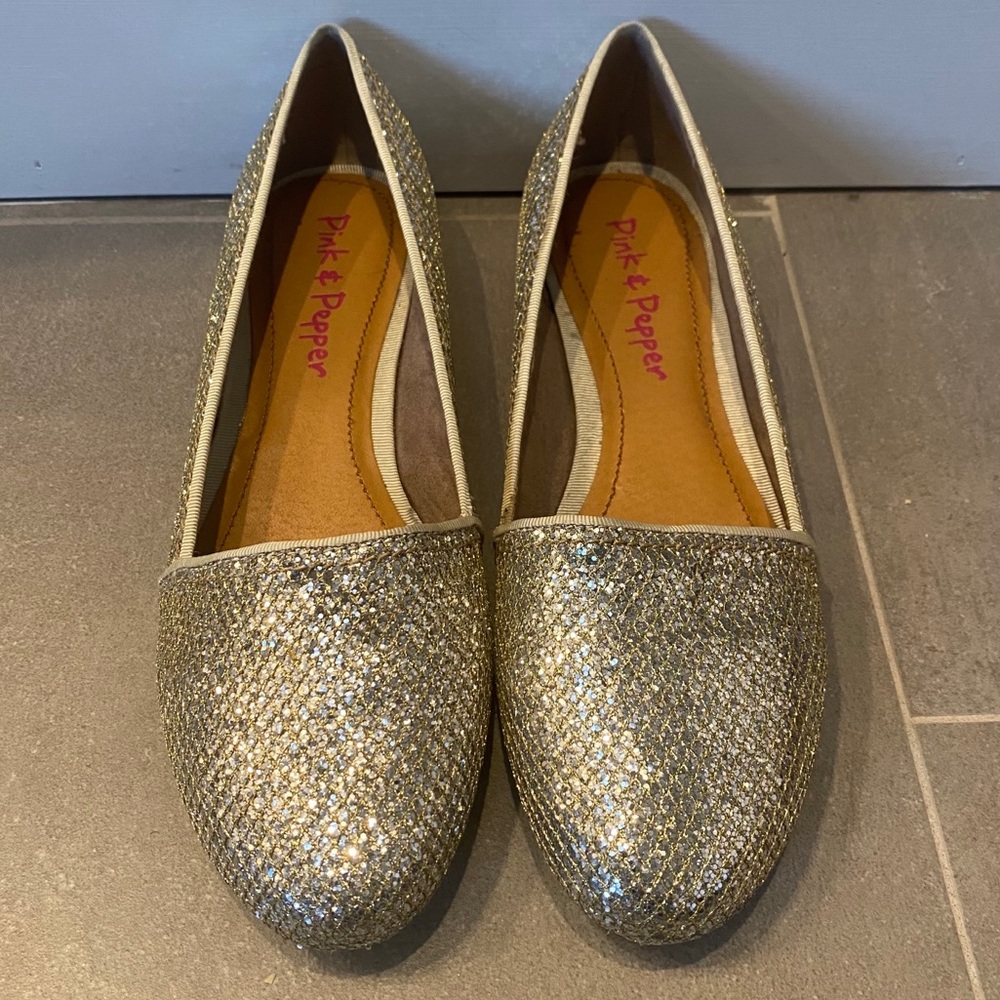 Pink & Pepper Silver Sparkle Slide On Shoe